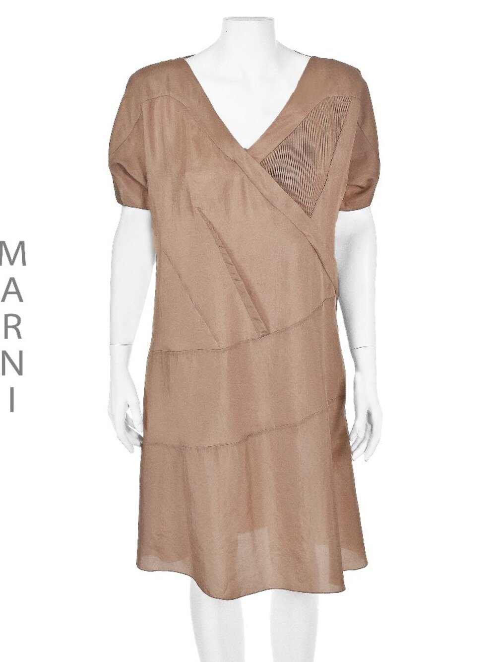 MARNI Taupe Colored Asymmetrical Open Back Shift Dress, SZ SM